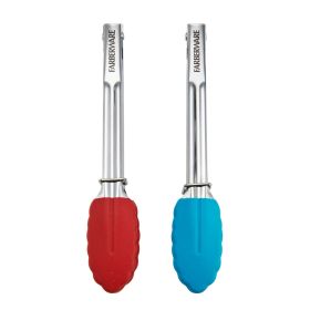 Farberware Stainless Steel Mini Locking Tongs with Silicone Tips, 2 Count, in Assorted Colors