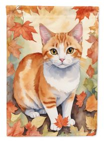 Japanese Bobtail Cat in Fall Leaves Garden Flag Mailbox Flag Decorative Yard Flag Banner Outside Patio Artwork Yard Flower Beds, Garden Size