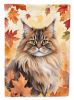 British Longhair Cat in Fall Leaves House Flag Large Porch Sleeve Pole Decorative Outside Yard Banner Artwork Wall Hanging, Polyester, House Size