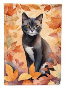 Asian Cat in Fall Leaves House Flag Large Porch Sleeve Pole Decorative Outside Yard Banner Artwork Wall Hanging, Polyester, House Size, Multicolor