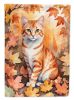 Cheetoh Cat in Fall Leaves House Flag Large Porch Sleeve Pole Decorative Outside Yard Banner Artwork Wall Hanging, Polyester, House Size, Multicolor