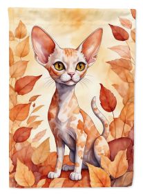 Devon Rex Cat in Fall Leaves Garden Flag Mailbox Flag Decorative Yard Flag Banner Outside Patio Artwork Yard Flower Beds, Garden Size, Multicolor