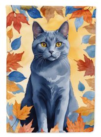 Chartreux Cat in Fall Leaves Garden Flag Mailbox Flag Decorative Yard Flag Banner Outside Patio Artwork Yard Flower Beds, Garden Size, Multicolor