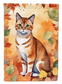 Malayan Cat in Fall Leaves House Flag Large Porch Sleeve Pole Decorative Outside Yard Banner Artwork Wall Hanging, Polyester, House Size, Multicolor