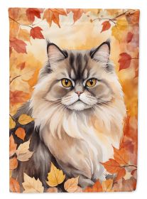 Persian Cat in Fall Leaves House Flag Large Porch Sleeve Pole Decorative Outside Yard Banner Artwork Wall Hanging, Polyester, House Size, Multicolor