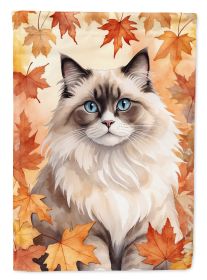 Ragdoll Cat in Fall Leaves House Flag Large Porch Sleeve Pole Decorative Outside Yard Banner Artwork Wall Hanging, Polyester, House Size, Multicolor