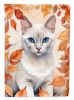 Foreign White Cat in Fall Leaves House Flag Large Porch Sleeve Pole Decorative Outside Yard Banner Artwork Wall Hanging, Polyester, House Size