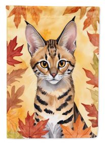 Savannah Cat in Fall Leaves House Flag Large Porch Sleeve Pole Decorative Outside Yard Banner Artwork Wall Hanging, Polyester, House Size, Multicolor