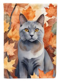 Korat Cat in Fall Leaves House Flag Large Porch Sleeve Pole Decorative Outside Yard Banner Artwork Wall Hanging, Polyester, House Size, Multicolor