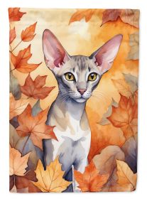 Oriental Shorthair Cat in Fall Leaves House Flag Large Porch Sleeve Pole Decorative Outside Yard Banner Artwork Wall Hanging, Polyester, House Size