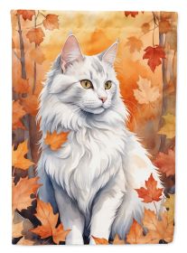 Turkish Angora Cat in Fall Leaves Garden Flag Mailbox Flag Decorative Yard Flag Banner Outside Patio Artwork Yard Flower Beds, Garden Size, Multicolor