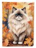 Colorpoint Longhair Cat in Fall Leaves House Flag Large Porch Sleeve Pole Decorative Outside Yard Banner Artwork Wall Hanging, Polyester, House Size