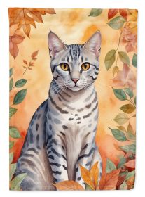 Egyptian Mau Cat in Fall Leaves House Flag Large Porch Sleeve Pole Decorative Outside Yard Banner Artwork Wall Hanging, Polyester, House Size