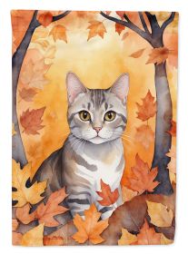 European Shorthair Cat in Fall Leaves House Flag Large Porch Sleeve Pole Decorative Outside Yard Banner Artwork Wall Hanging, Polyester, House Size