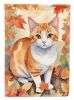 Japanese Bobtail Cat in Fall Leaves House Flag Large Porch Sleeve Pole Decorative Outside Yard Banner Artwork Wall Hanging, Polyester, House Size