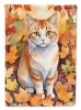 Manx Cat in Fall Leaves House Flag Large Porch Sleeve Pole Decorative Outside Yard Banner Artwork Wall Hanging, Polyester, House Size, Multicolor