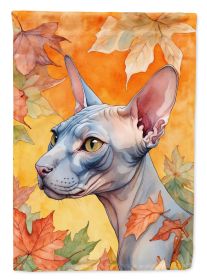 Donskoy Don Sphynx Cat in Fall Leaves Garden Flag Mailbox Flag Decorative Yard Flag Banner Outside Patio Artwork Yard Flower Beds, Garden Size