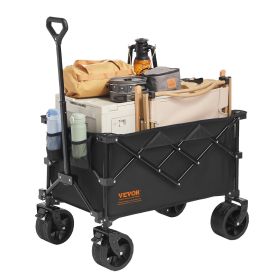 VEVOR Collapsible Folding Wagon, 113 L Beach Wagon Cart with All-Terrain Wheels, Heavy Duty Folding Wagon Cart Max 250 lbs with Drink Holders