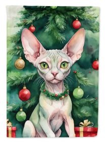 Minskin Cat By the Christmas Tree Garden Flag Mailbox Flag Decorative Yard Flag Banner Outside Patio Artwork Yard Flower Beds, Garden Size, Multicolor