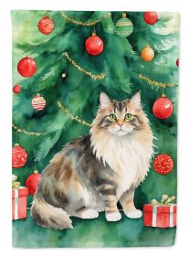 Cymric Cat By the Christmas Tree Garden Flag Mailbox Flag Decorative Yard Flag Banner Outside Patio Artwork Yard Flower Beds, Garden Size, Multicolor