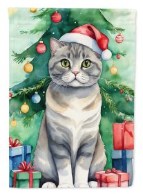 Scottish Fold Cat By the Christmas Tree Garden Flag Mailbox Flag Decorative Yard Flag Banner Outside Patio Artwork Yard Flower Beds, Garden Size