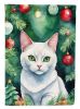 Khao Manee Cat By the Christmas Tree House Flag Large Porch Sleeve Pole Decorative Outside Yard Banner Artwork Wall Hanging, Polyester, House Size