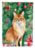 Somali Cat By the Christmas Tree House Flag Large Porch Sleeve Pole Decorative Outside Yard Banner Artwork Wall Hanging, Polyester, House Size