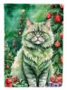 Selkirk Rex Cat By the Christmas Tree Garden Flag Mailbox Flag Decorative Yard Flag Banner Outside Patio Artwork Yard Flower Beds, Garden Size