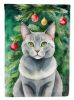 Korat Cat By the Christmas Tree House Flag Large Porch Sleeve Pole Decorative Outside Yard Banner Artwork Wall Hanging, Polyester, House Size