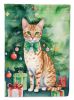 Ocicat Cat By the Christmas Tree House Flag Large Porch Sleeve Pole Decorative Outside Yard Banner Artwork Wall Hanging, Polyester, House Size