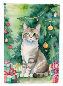 Pudelkatze Cat By the Christmas Tree House Flag Large Porch Sleeve Pole Decorative Outside Yard Banner Artwork Wall Hanging, Polyester, House Size