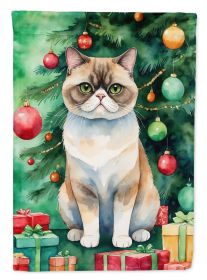 Exotic Shorthair Cat By the Christmas Tree Garden Flag Mailbox Flag Decorative Yard Flag Banner Outside Patio Artwork Yard Flower Beds, Garden Size