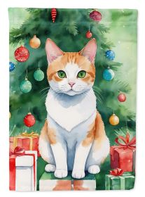 Japanese Bobtail Cat By the Christmas Tree Garden Flag Mailbox Flag Decorative Yard Flag Banner Outside Patio Artwork Yard Flower Beds, Garden Size