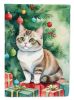 Munchkin Cat By the Christmas Tree Garden Flag Mailbox Flag Decorative Yard Flag Banner Outside Patio Artwork Yard Flower Beds, Garden Size