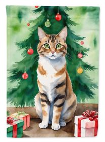 Owyhee Bob Cat By the Christmas Tree House Flag Large Porch Sleeve Pole Decorative Outside Yard Banner Artwork Wall Hanging, Polyester, House Size