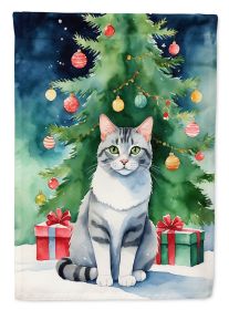 Aegean Cat By the Christmas Tree Garden Flag Mailbox Flag Decorative Yard Flag Banner Outside Patio Artwork Yard Flower Beds, Garden Size, Multicolor