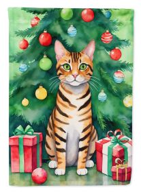 Toyger Cat By the Christmas Tree Garden Flag Mailbox Flag Decorative Yard Flag Banner Outside Patio Artwork Yard Flower Beds, Garden Size, Multicolor