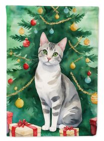 European Shorthair Cat By the Christmas Tree Garden Flag Mailbox Flag Decorative Yard Flag Banner Outside Patio Artwork Yard Flower Beds, Garden Size