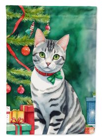 American Shorthair Cat By the Christmas Tree Garden Flag Mailbox Flag Decorative Yard Flag Banner Outside Patio Artwork Yard Flower Beds, Garden Size