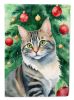 American Bobtail Cat By the Christmas Tree House Flag Large Porch Sleeve Pole Decorative Outside Yard Banner Artwork Wall Hanging, Polyester