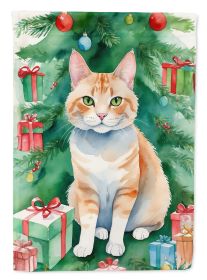 Ural Rex Cat By the Christmas Tree Garden Flag Mailbox Flag Decorative Yard Flag Banner Outside Patio Artwork Yard Flower Beds, Garden Size