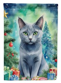 Russian Blue Cat By the Christmas Tree Garden Flag Mailbox Flag Decorative Yard Flag Banner Outside Patio Artwork Yard Flower Beds, Garden Size