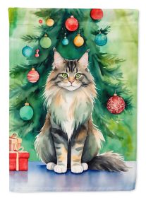 MaineCoon Cat By the Christmas Tree Garden Flag Mailbox Flag Decorative Yard Flag Banner Outside Patio Artwork Yard Flower Beds, Garden Size