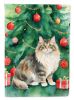 Cymric Cat By the Christmas Tree House Flag Large Porch Sleeve Pole Decorative Outside Yard Banner Artwork Wall Hanging, Polyester, House Size