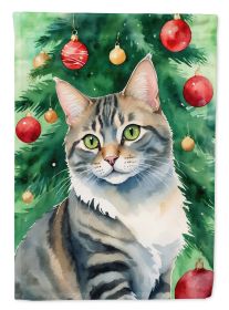 American Bobtail Cat By the Christmas Tree Garden Flag Mailbox Flag Decorative Yard Flag Banner Outside Patio Artwork Yard Flower Beds, Garden Size