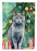 Chartreux Cat By the Christmas Tree Garden Flag Mailbox Flag Decorative Yard Flag Banner Outside Patio Artwork Yard Flower Beds, Garden Size