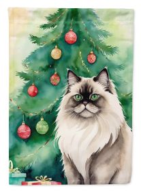 Colorpoint Longhair Cat By the Christmas Tree Garden Flag Mailbox Flag Decorative Yard Flag Banner Outside Patio Artwork Yard Flower Beds, Garden Size