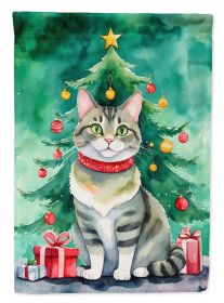 Raas Cat By the Christmas Tree Garden Flag Mailbox Flag Decorative Yard Flag Banner Outside Patio Artwork Yard Flower Beds, Garden Size, Multicolor