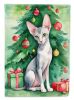 Oriental Shorthair Cat By the Christmas Tree House Flag Large Porch Sleeve Pole Decorative Outside Yard Banner Artwork Wall Hanging, Polyester