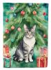 German Rex Cat By the Christmas Tree House Flag Large Porch Sleeve Pole Decorative Outside Yard Banner Artwork Wall Hanging, Polyester, House Size